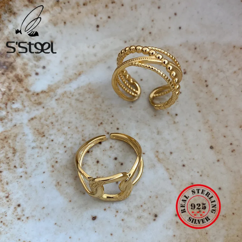 

S'STEEL 925 Sterling Silver Rings For Women Vintage Party Gold Chain Ring Anillos Plata 925 Para Mujer Designer Fine Jewelry