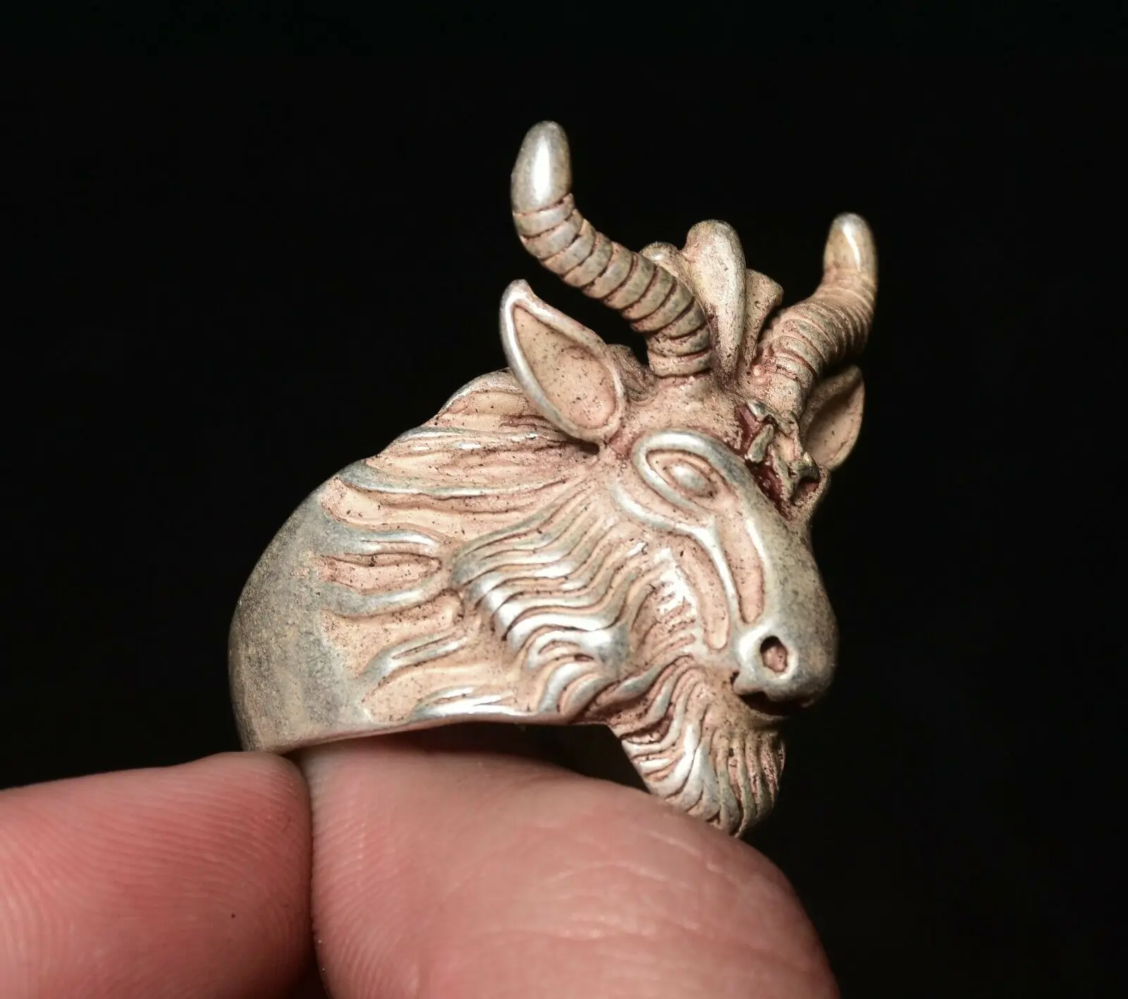 Кольцо в виде старой китайской серебряной династии зодиака животного Овцы козы