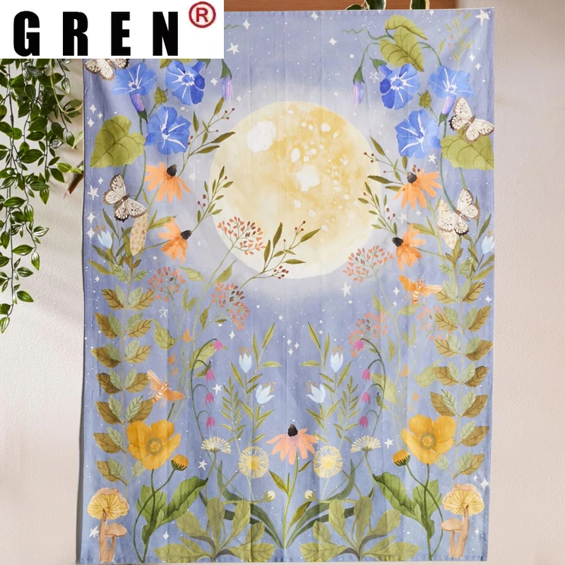 

GREN Psychedelic Moon Flower Tapestry Wall Hanging Rugs Background Cloth Beach Mat Blanket Art Bedroom Living Home Decor