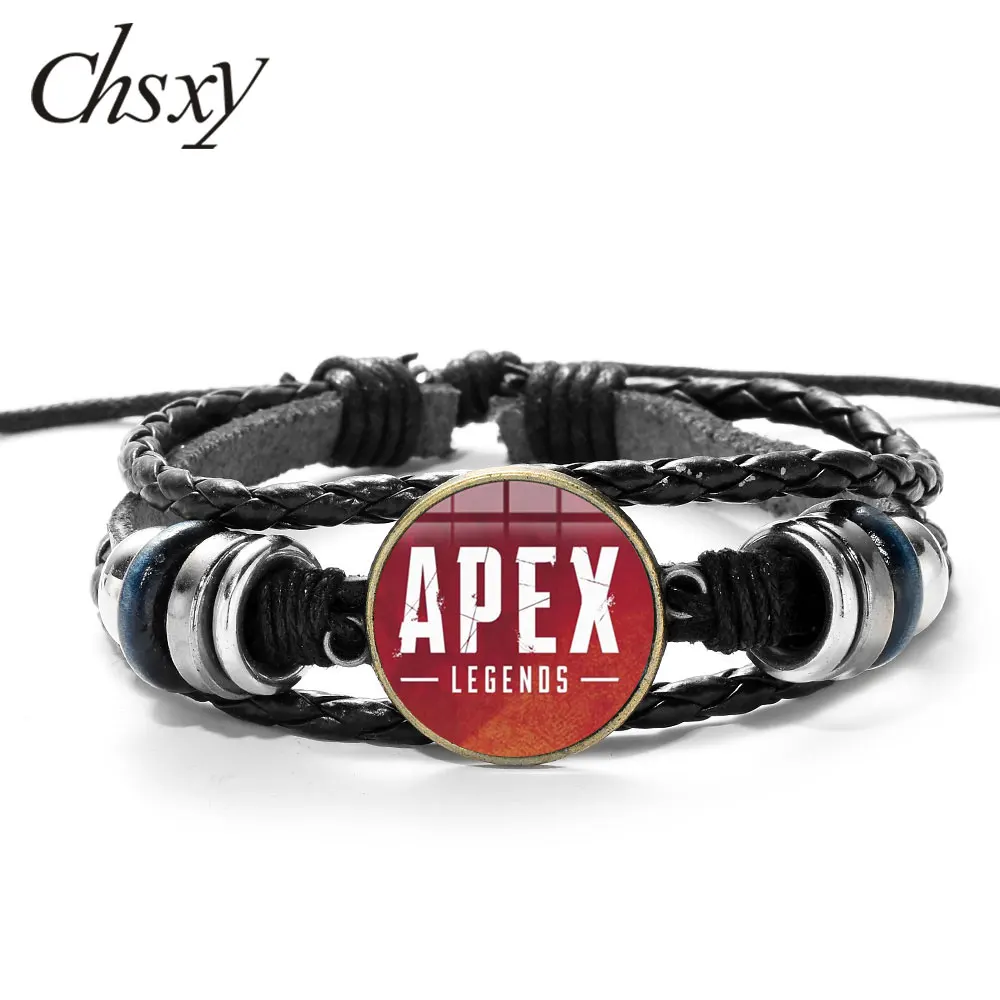 

CHSXY Game Apex Legends Anime Cartoon Leather Bracelet Multilayer Wood Bead Men Casual Braided Bangle Wrap Wristband Jewelry