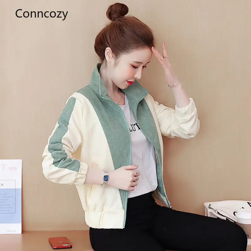 

Женская короткая Вельветовая куртка контрастных цветов, осень 2021, новая куртка, Женская бейсбольная куртка, женские куртки