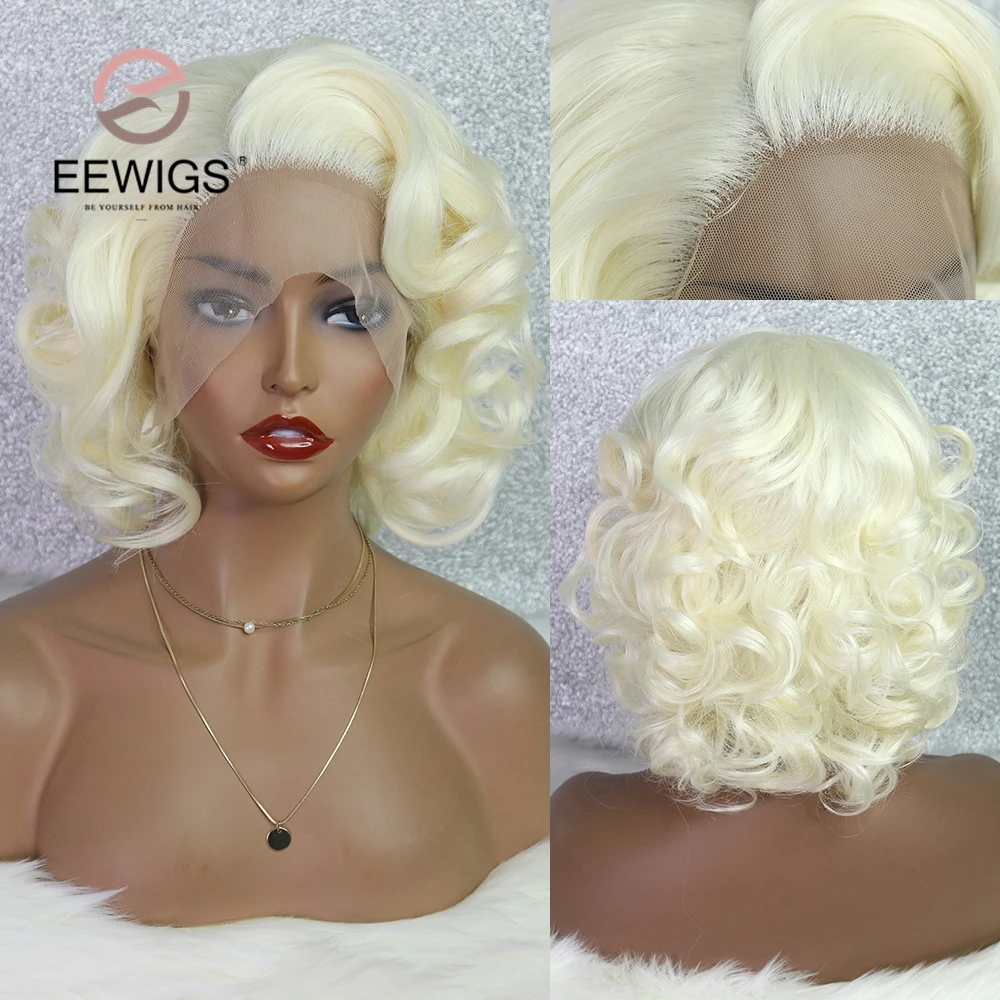 

Platium Blonde Wig Short Synthetic Lace Front Wig Heat Resistant Free-part Monroe Cosplay Wigs For Women EEWIGS Summer Offer