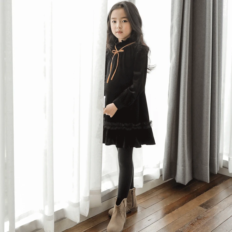 Осеннее бархатное платье с длинным рукавом для девочек-подростков Корейская