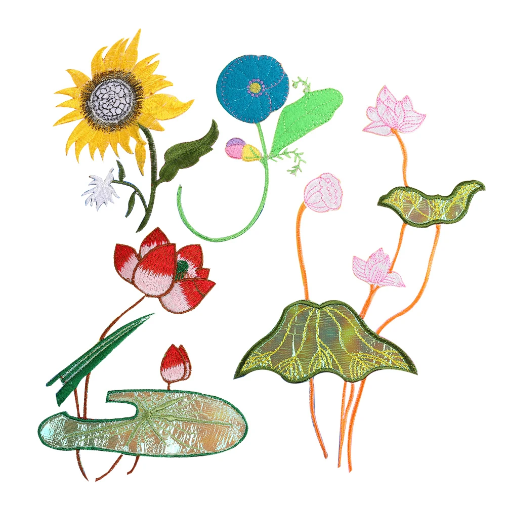 Патчи с цветочным рисунком подсолнуха лотоса аппликация для вышивки утюгом