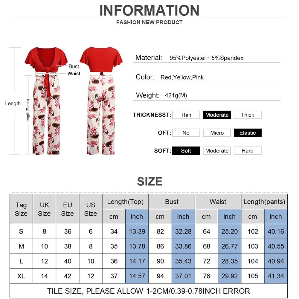 

Womens Boho Floral Printed Ruffled Suits Female Casual Summer Fashion Print Slim TopLoose Trousers Sexy Ladies Vintage Suit D30