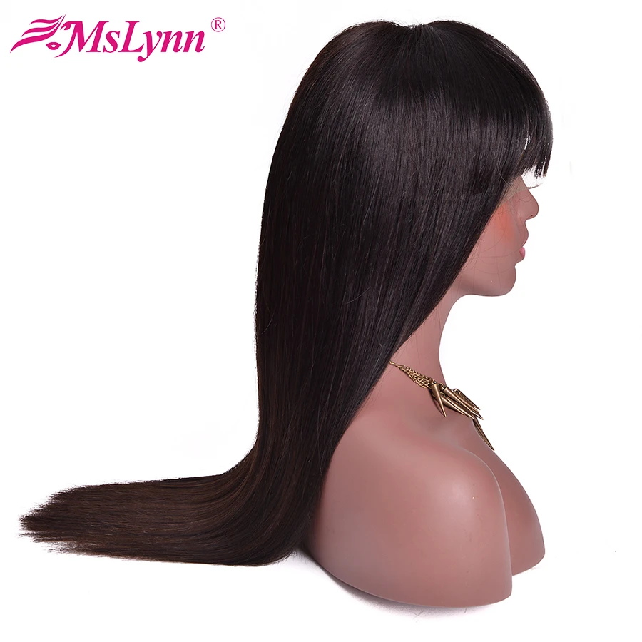 Парики из человеческих волос на сетке спереди с челкой парик прямых