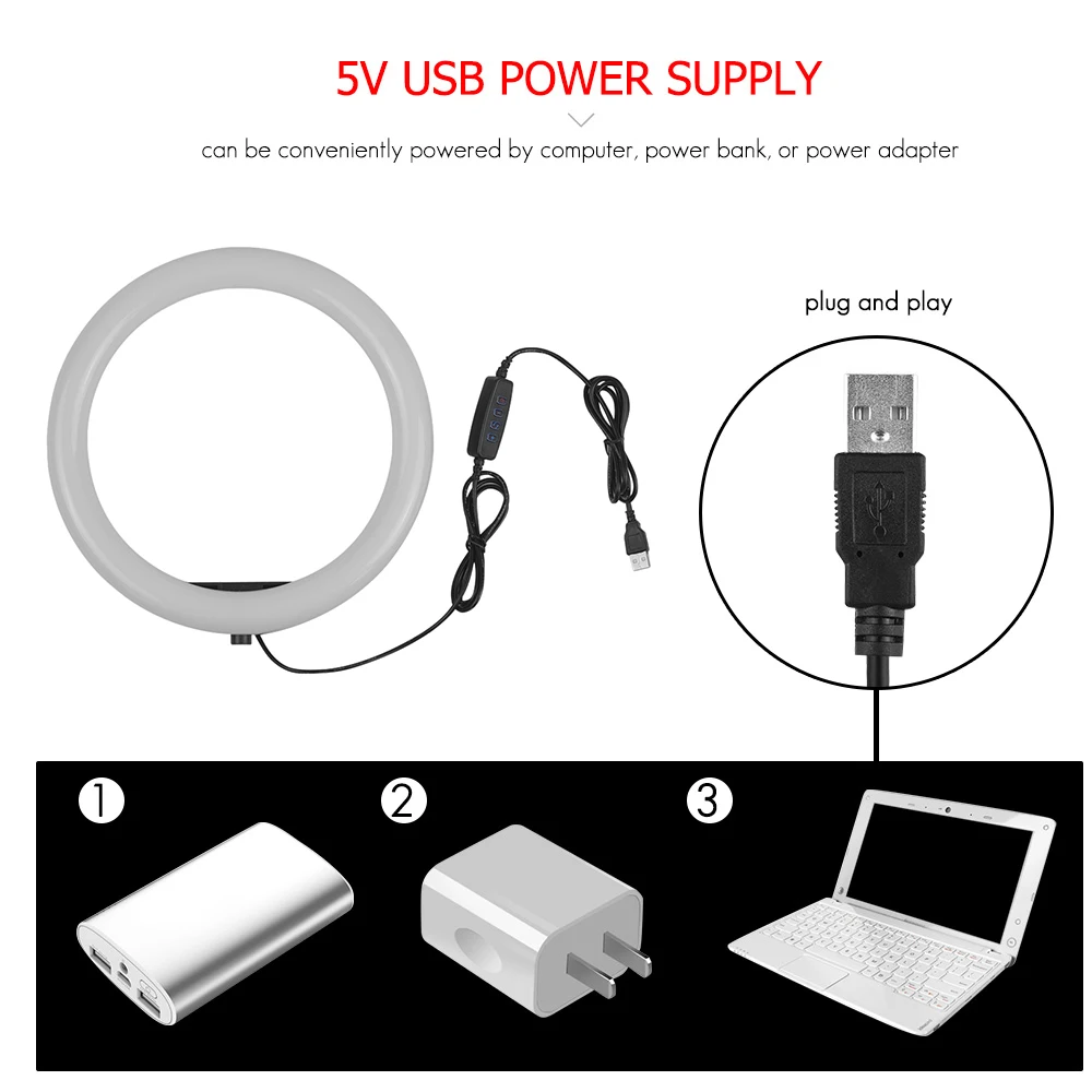Настольная светодиодная кольцевая лампа 10 дюймов для селфи макияжа видеозаписи 3