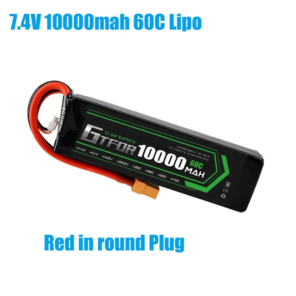 GTFDR батарея lipo 2S 7,4 V 10000mah 60C 120C HV 3S 11,4 V 5200mah 20C 40C для радиоуправляемого автомобиля дрона FPV Walkera QR X350 PRO квадрокоптера - Цвет: 1PCS10000mahRed