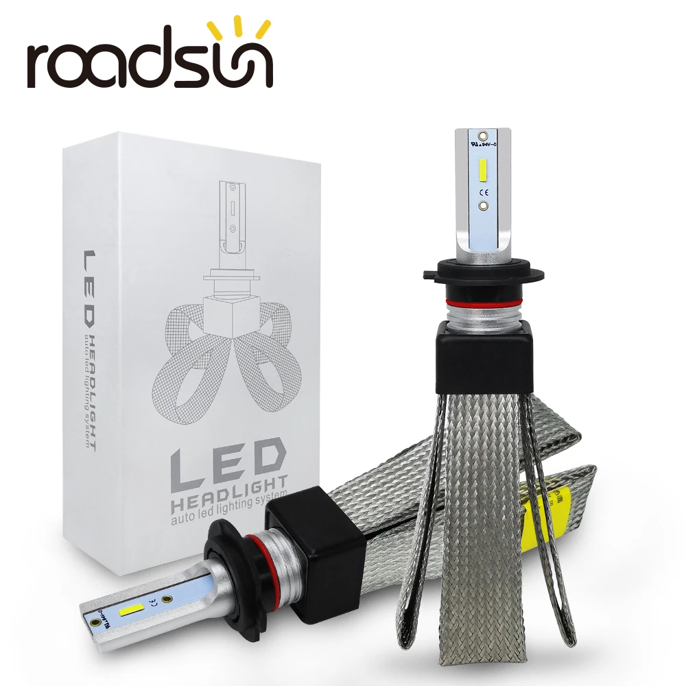 Лампы для автомобильных фар roadsun T8 H4 LED H7 H11 H1 H3 880 HB3 9005 HB4 9006 9007 H27 6000K 50 Вт лм|Передние