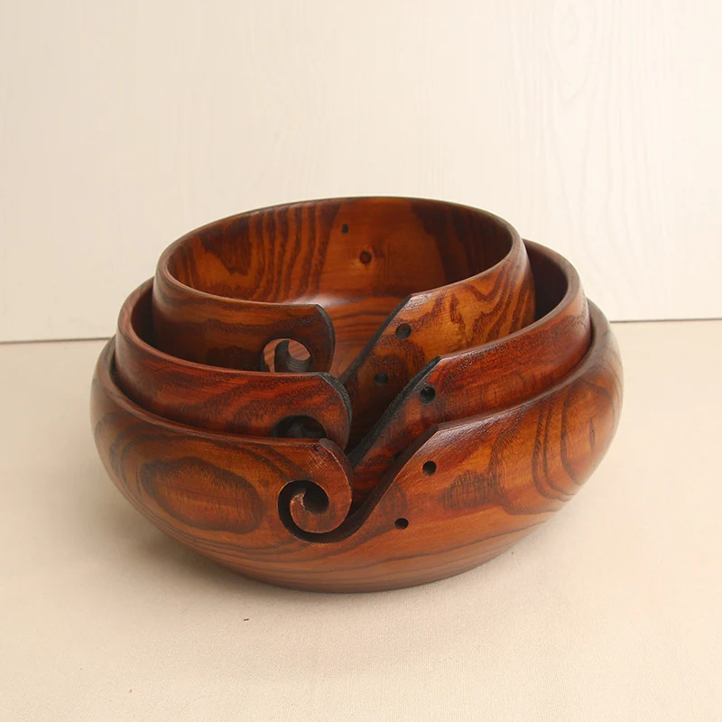 Экологически чистая Деревянная миска для хранения пряжи органайзер вязаная