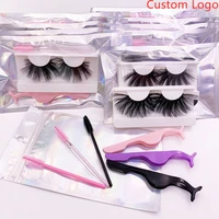 mink eyelashes wholesale 16mm 18mm aid kit bulk false eye lashes extension tweezers brush laser packaging bags custom logo