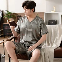 silk mens pajamas summer new short sleeved shorts two piece suit fashion trend casual loose thin section cool home clothes men