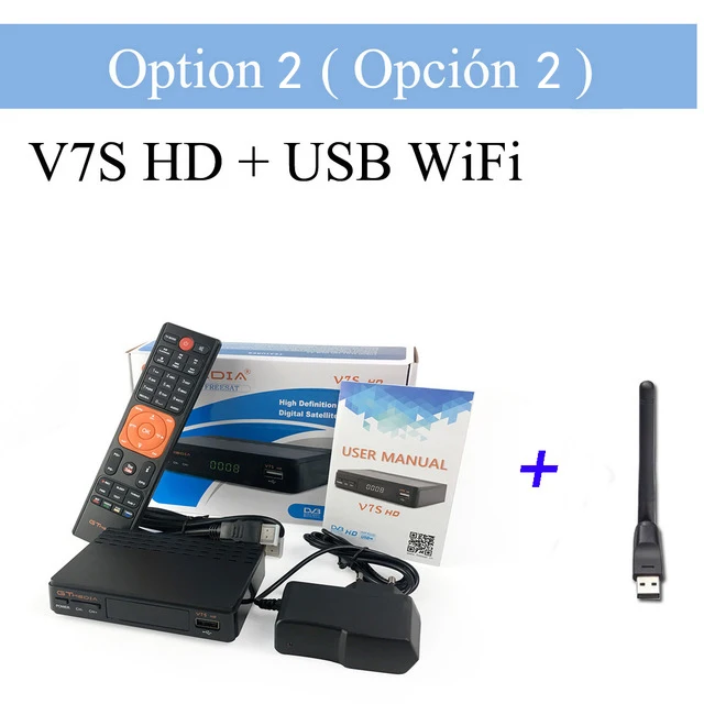 Only Receiver n WIFI DMYCO спутниковый ресивер V7SHD DVB-S2 Lnb ТВ Декодер с 7 кабелем Европа Португалия Испания Польша поддержка Powervu Youtube рецептор - Цвет: Only Receiver n WIFI