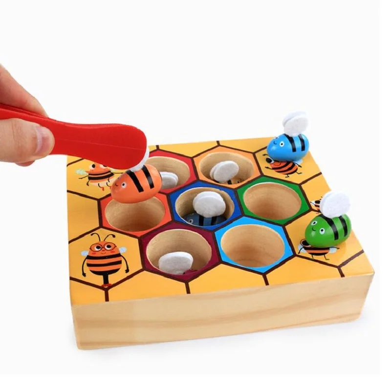 Деревянная головоломка-сортировка Монтессори с Пчелой в улей раннее обучение