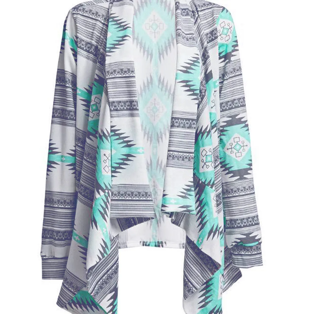 

Women's Geometric Print Cardigan Casual Loose Sexy Oversized Cardigan Beach Cover Up Ladies Asymmetric Coats 9.4