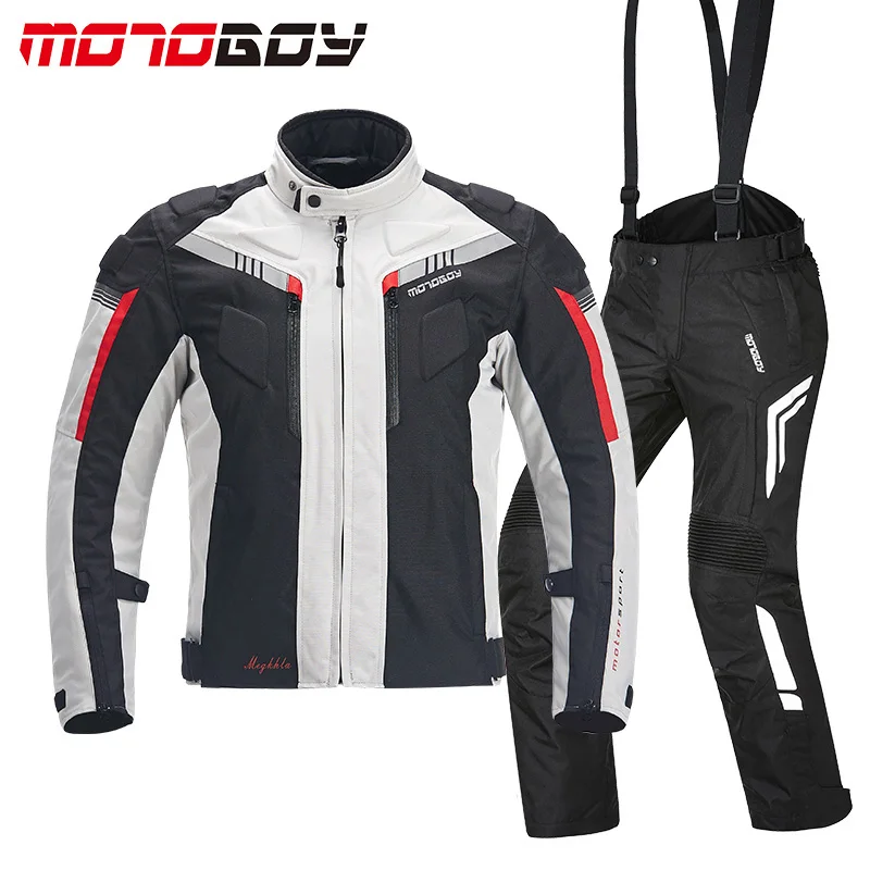 MOTOBOY мотоциклетные Водонепроницаемые зимние куртки гоночные штаны для мотокросса мотоциклетная одежда Джерси с CE защитные шестерни колодки - Цвет: white suit