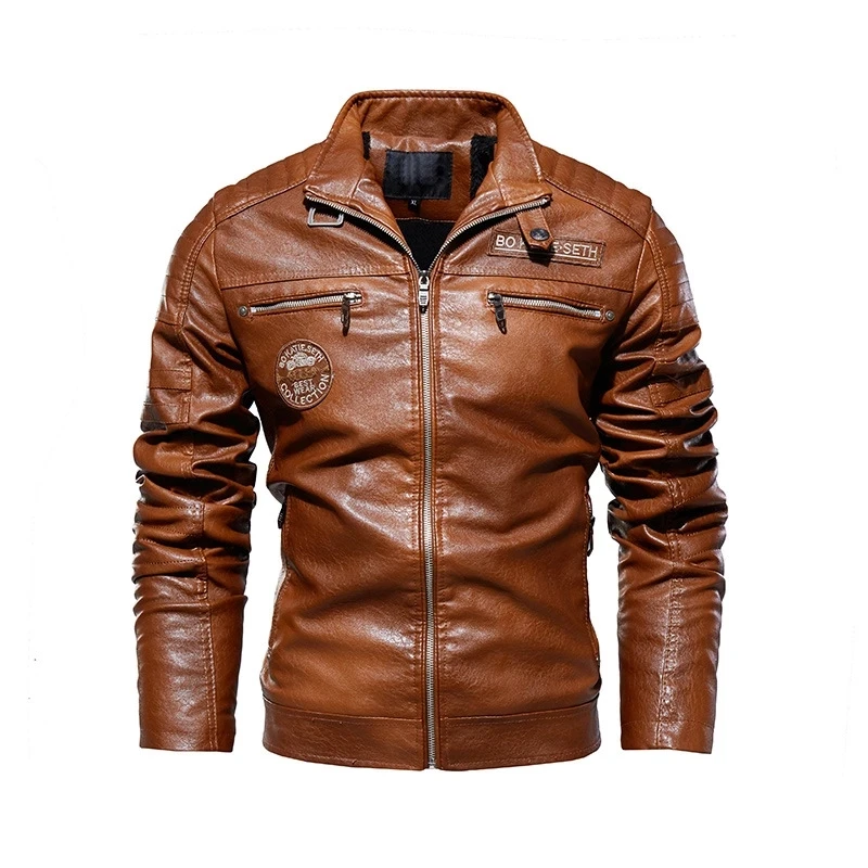 

Men Leather Jacket Autumn Zipper Long Sleeve High Quality Motorcycle Jacket Coat Winter Turn Down Collar Male Coat -40