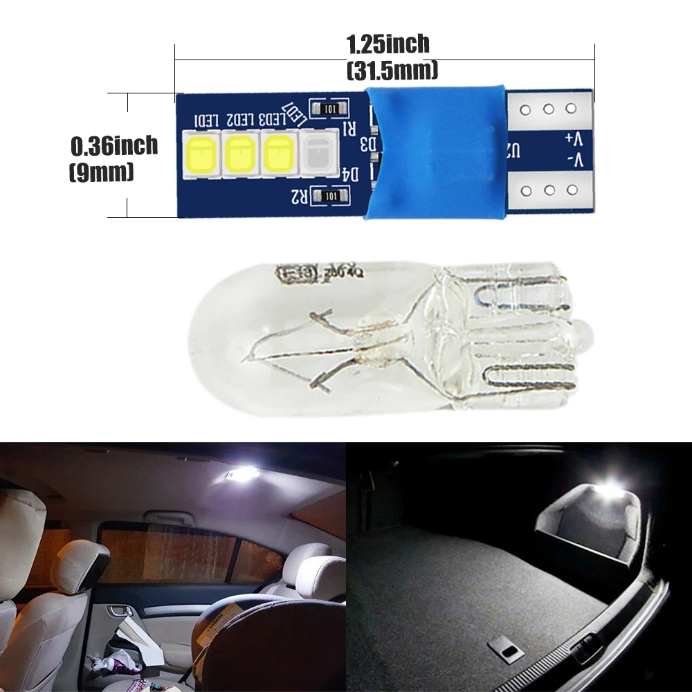 

4pcs W5W T10 168 194 LED Bulb 2835 SMD Green White Car Wedge Interior Dome Reading Light Auto Width Clearance License Plate Lamp