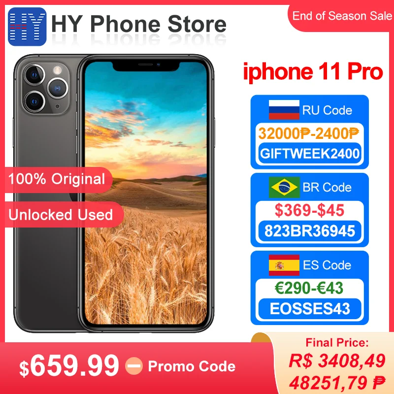 Разблокированный смартфон Apple iPhone 11 pro 256 ГБ/64 Гб ПЗУ A13 Bionic chip 4G LTE экран 5 8 дюйма