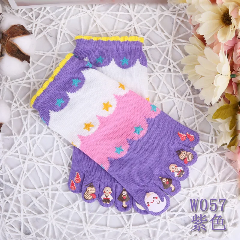 

1 Pair Woman Cute Color Matching Five Finger Socks Candy Color Fashion Ladies Toe Socks Cartoon Printing Breathable Socks MKG528