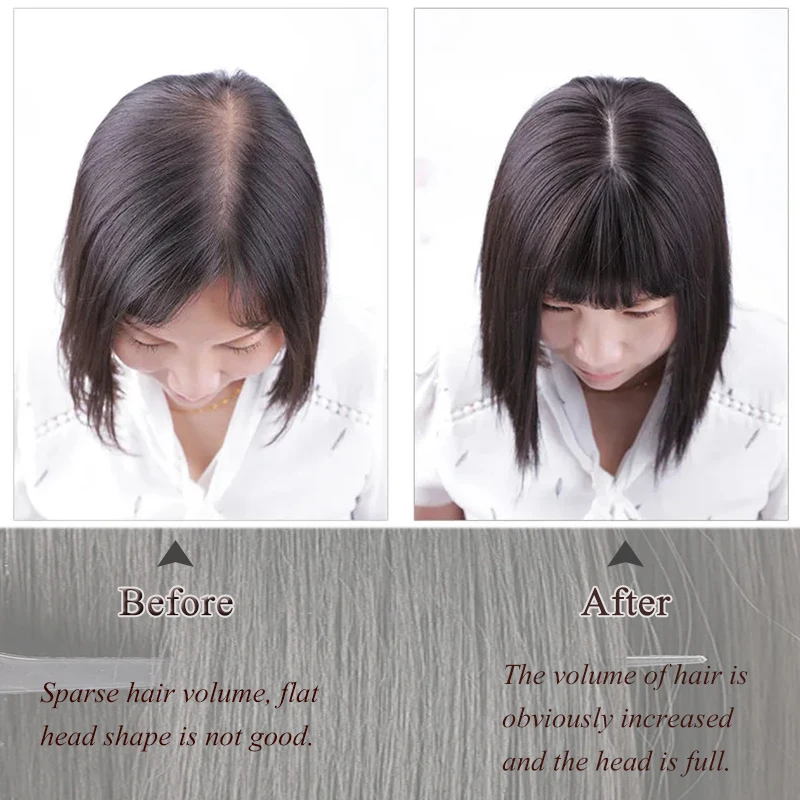 

Straight /Wave Hairpiece Synthetic Hair with Air Bang Hair Toupee Head Overhead Natural Invisible Replacement Cover White Hair