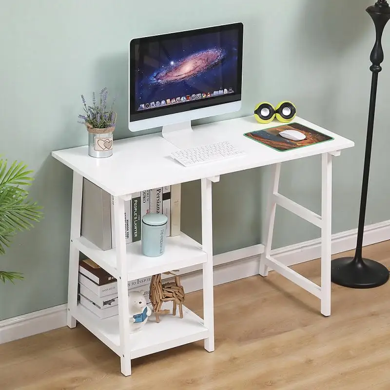 

Overseas Stock!!! 112*50*76cm White Two Shelves Workbench Adjustable Bedside Desk Computer Table Studying Bookshelf HWC