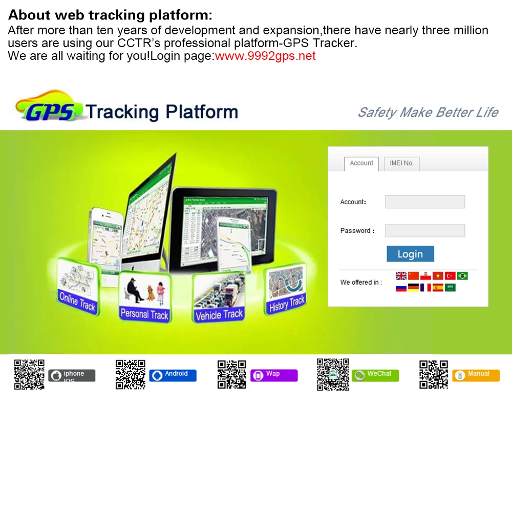 IMEI ID активный для использования на 999 gps. Поддержка сети gps трекеры CCTR800 + CCTR800G CCTR830