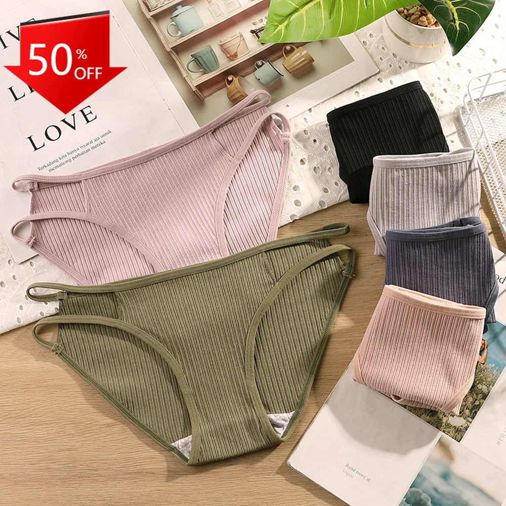 

2021 New Women Panties Soft Cotton Breathable Sexy Lingerie Solid Briefs Ladies Low Waist Underwear Plus Size Black Purple Pink