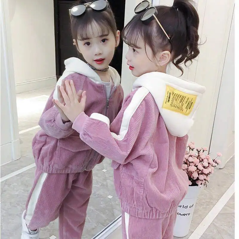Костюм для девочек на осень и зиму 2019 новая детская куртка модная одежда из двух