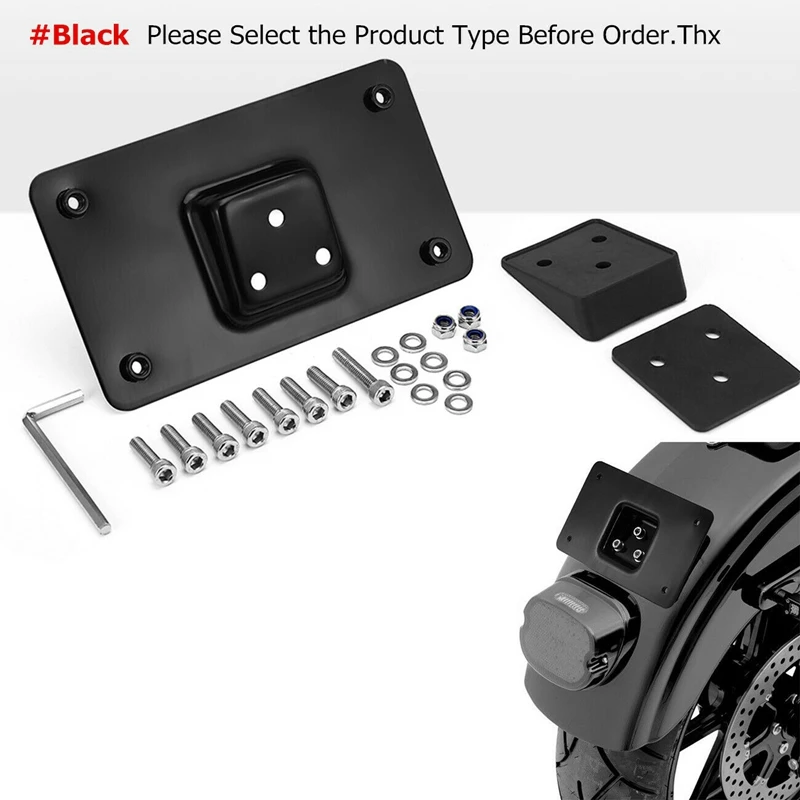 

Matte Black 3 Holes Laydown License Plate Mounting Bracket Kit Holder for Big Twins Softail Dyna Sportster XL