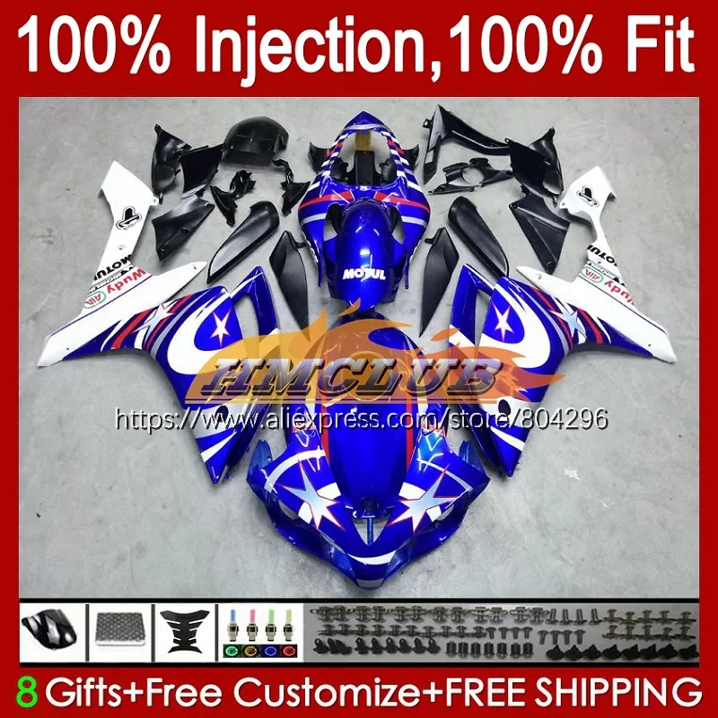 

OEM инъекция для YAMAHA YZF R 1 07 YZF 1000 YZF1000 63No.0 YZF R1 YZF-1000 YZFR1 07 08 YZF-R1 2007 2008 Обтекатели синие белые Горячие