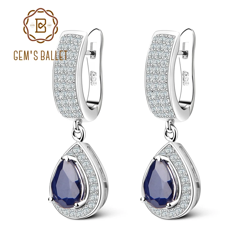 GEM'S балет 1.29ct натуральный сапфир драгоценный камень висячие серьги Твердые 925 пробы серебряные ювелирные изделия для женщин Свадебные