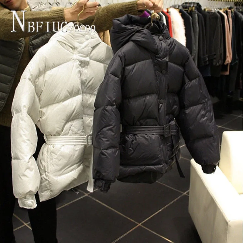 

2020 New Winter Korean Waist Strap Women Parkas Black Red Beige Color Female Coat