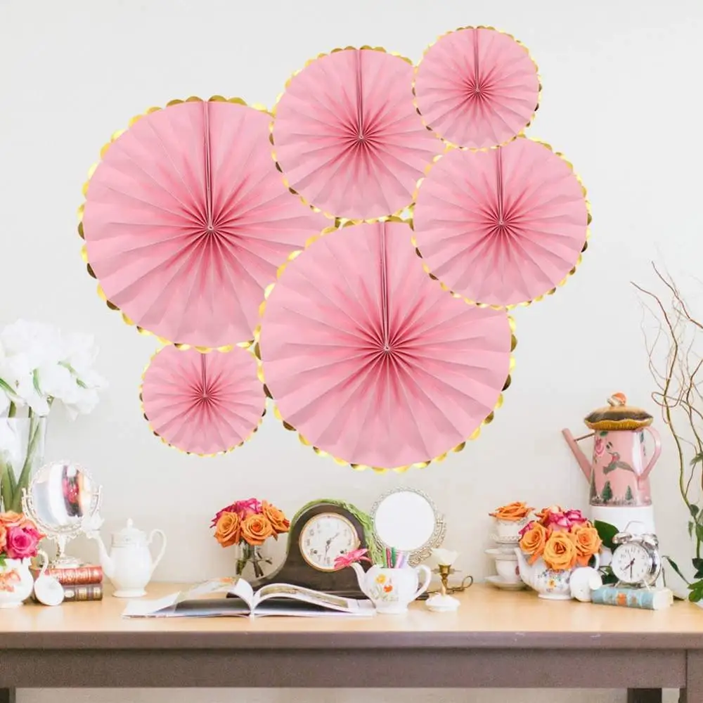 6 шт. розовые круглые подвесные гирлянды бумажные вентиляторы набор для дня