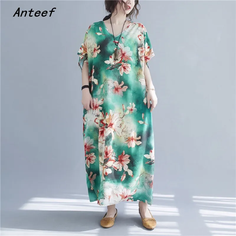 

Женское атласное винтажное платье с коротким рукавом, повседневное Свободное длинное пляжное платье, элегантная одежда 2021