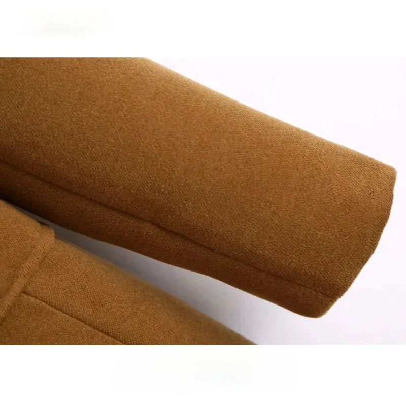 

Women 2021 Fashion Double Breasted Loose Woolen Coat Vintage Long Sleeve Pockets Female Outerwear Chic Overcoat