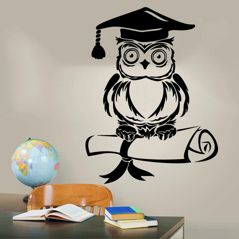

Classroom Library Large Owl Animal Room Decor Cartoon Owl Knowledge Wall Sticker Cute Wall Decals Poster Mural W766