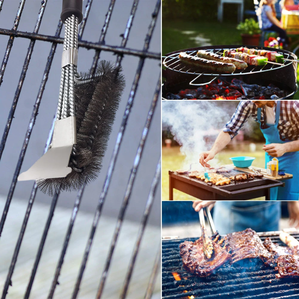 3в1 щетка для чистки барбекю из нержавеющей стали с антипригарным покрытием