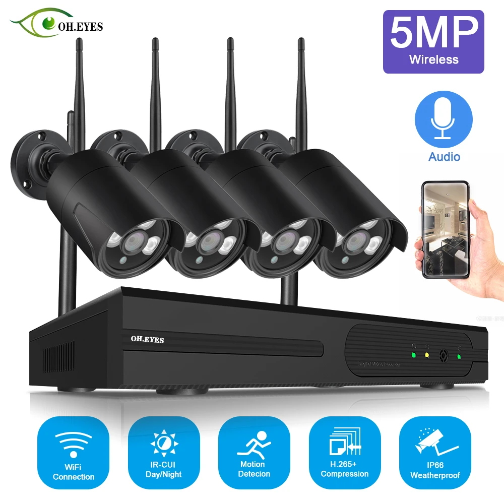 

Home 4CH 5MP CCTV Wireless System NVR Kit Outdoor Waterproof Wifi IP Security Camera Set Video Surveillance Kit Motion Detection