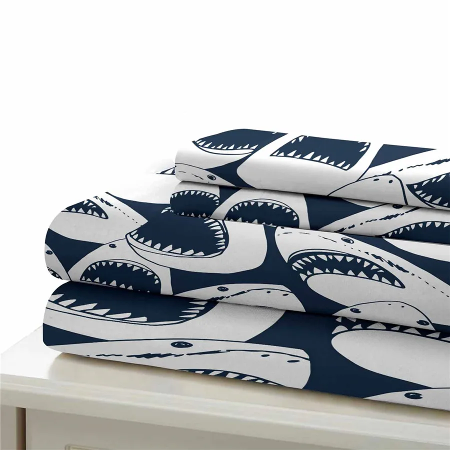 HELENGILI 3D Bedding Set Shark Print Duvet Cover Lifelike Bedclothes with Pillowcase Bed Home Textiles #SY-27 | Дом и сад