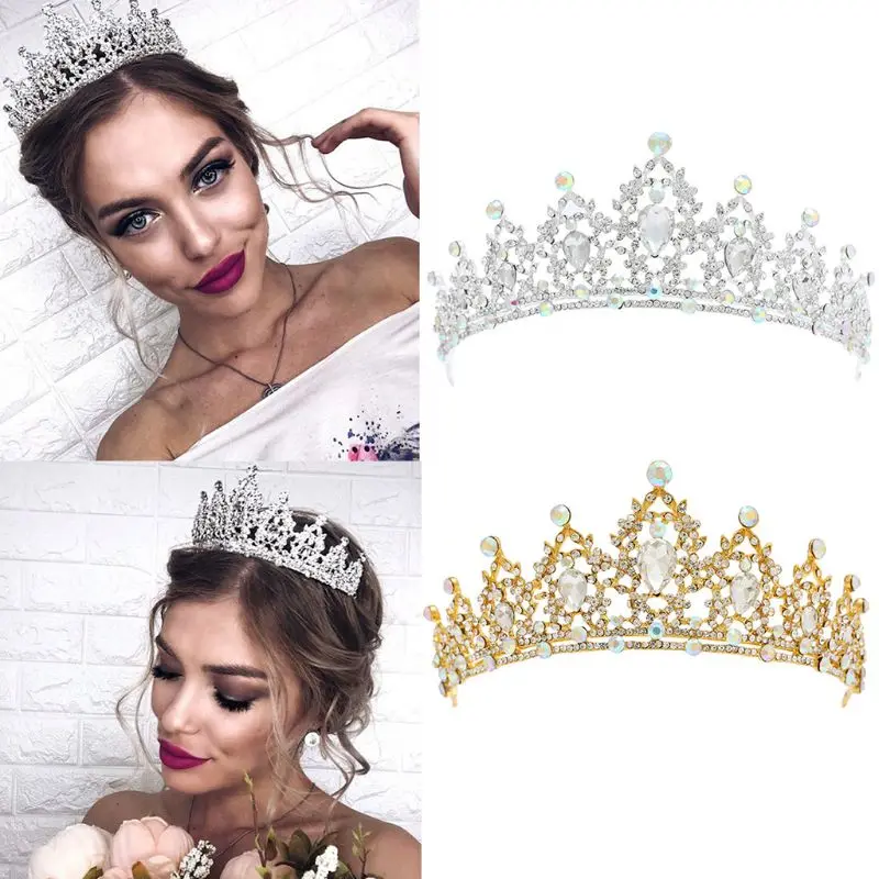 Женский ободок в виде короны из золотого и серебряного сплава имитация кристалла