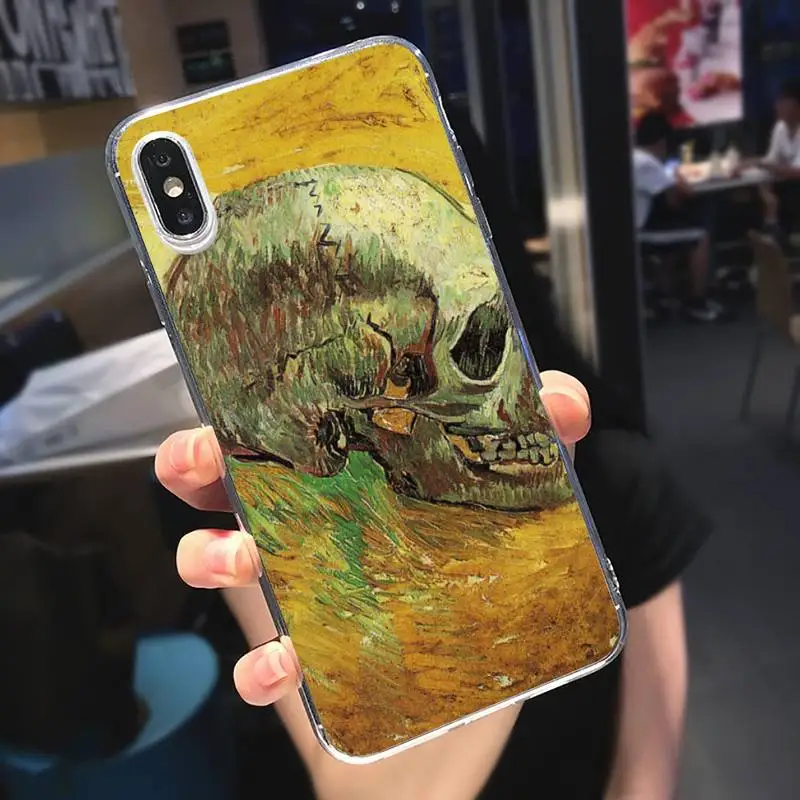

Van Gogh Skull Tardis Phone Case Transparent for iPhone 6 7 8 11 12 s mini pro X XS XR MAX Plus
