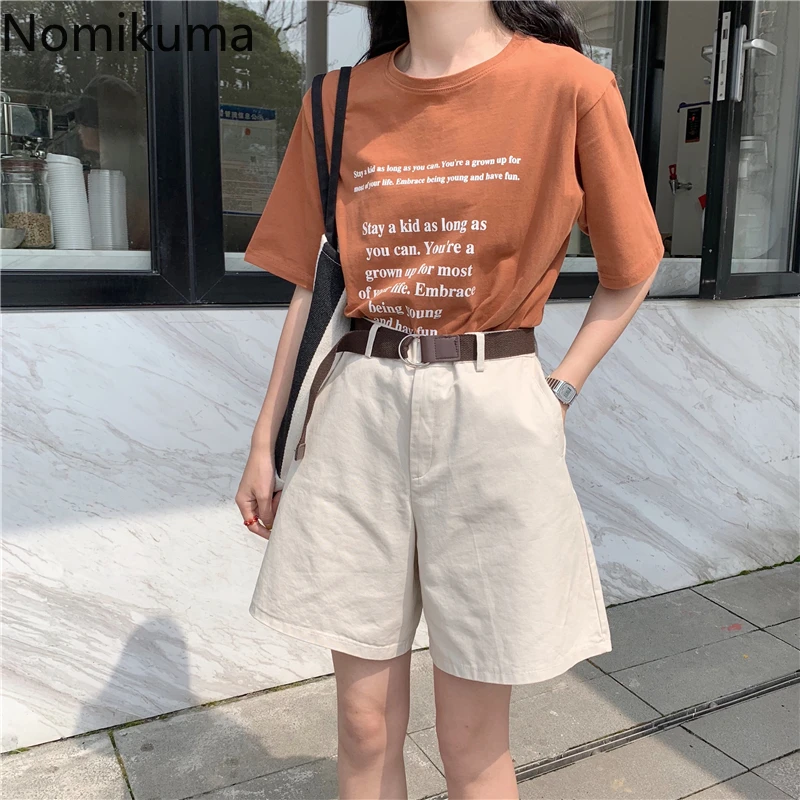 Nomikuma Summer New High Waist Shorts Sash Lace Up Solid Color Casual Loose Short Pants Korean Fashion Streetwear Ropa 3b406 | Женская