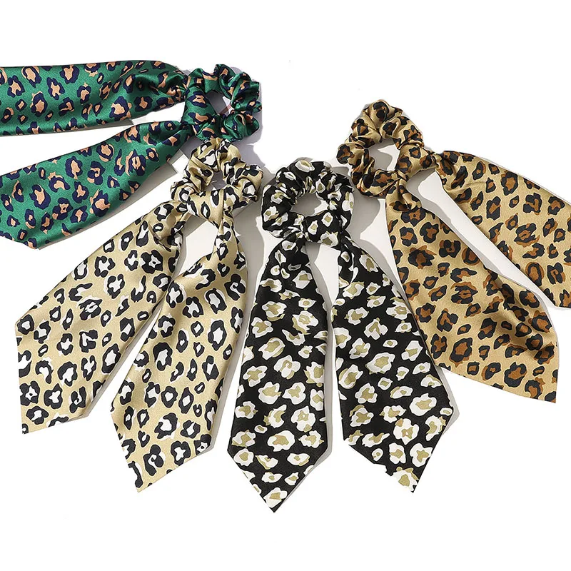 

4pcs/Set Women Streamers Leopard Print Elastic Hair Rope Ties Girl Rubber Bands Korean Sweet Hair Accessories Headwear