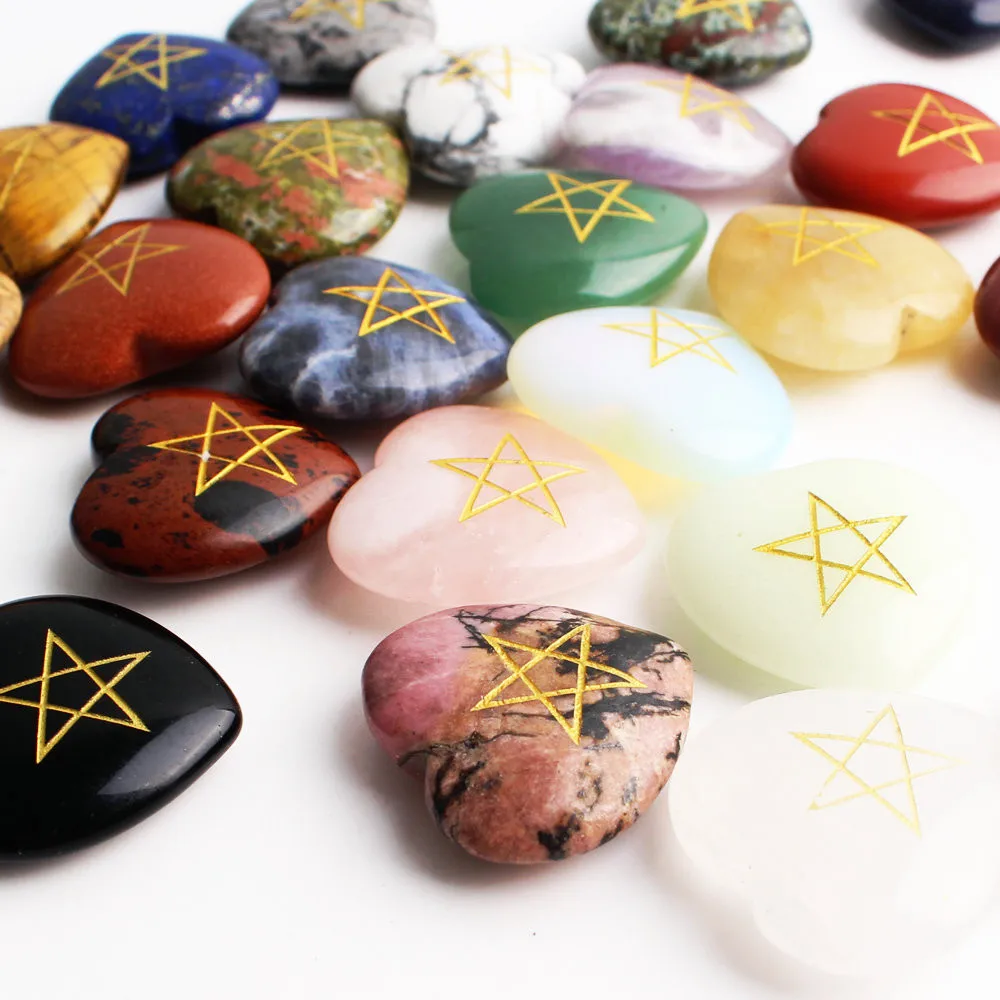 1 шт. натуральный кристалл пять звезд Руна в форме сердца кулон любовь пышный