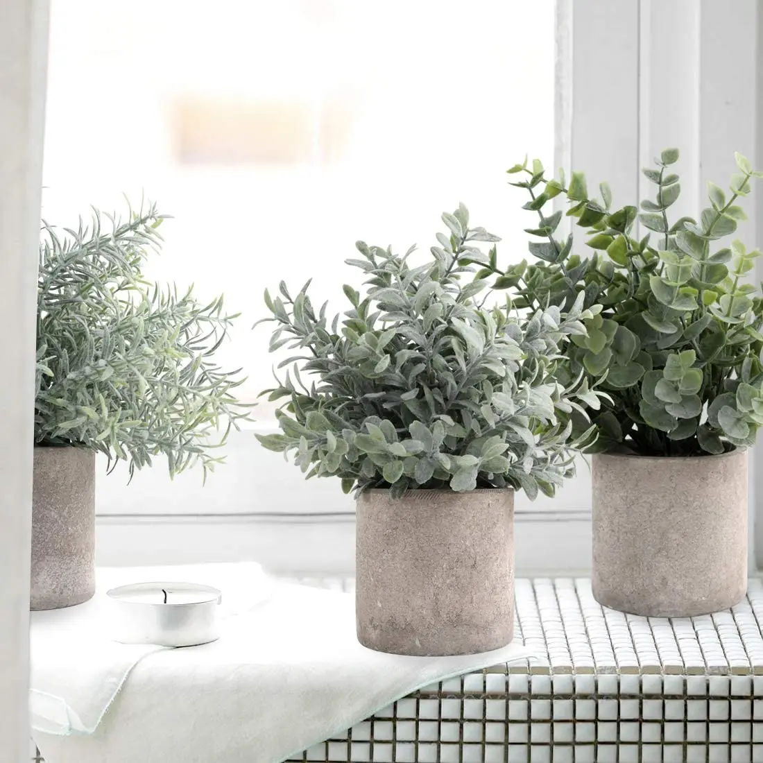 

3pcs NEW Artificial Mini Potted Artificial Eucalyptus Green Plants Set Indoor for Home Decor, Office, Tabletop, Room