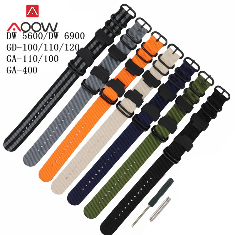 

NATO Nylon Strap Watchband for Casio G-Shock GA-110 120 GA-400 GD-100 DW-5600 GLS-8900 Canvas Men Bracelet Band Black Adapters