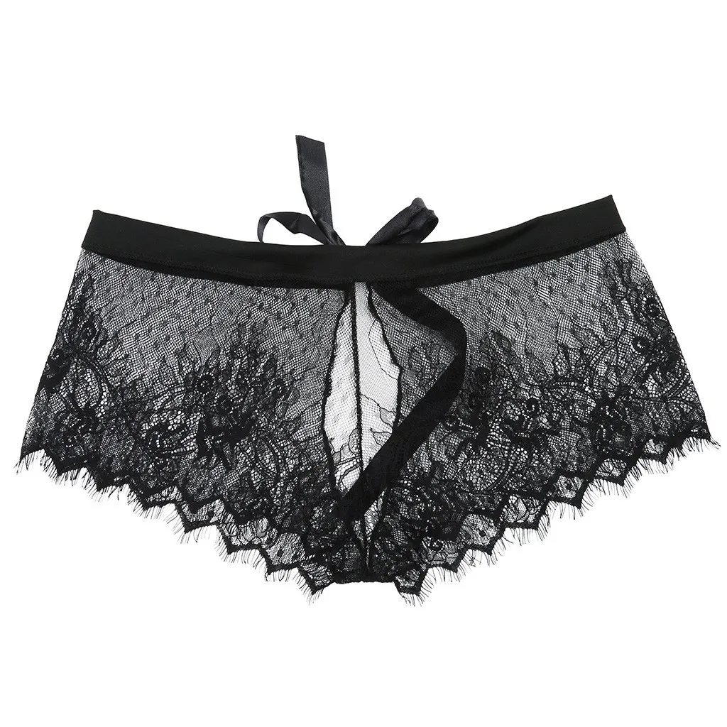 

Women Sexy Lingerie G-string Sexy See-Through Hollow Lace Bow Briefs Underwear Panties T string Thongs Knick q4