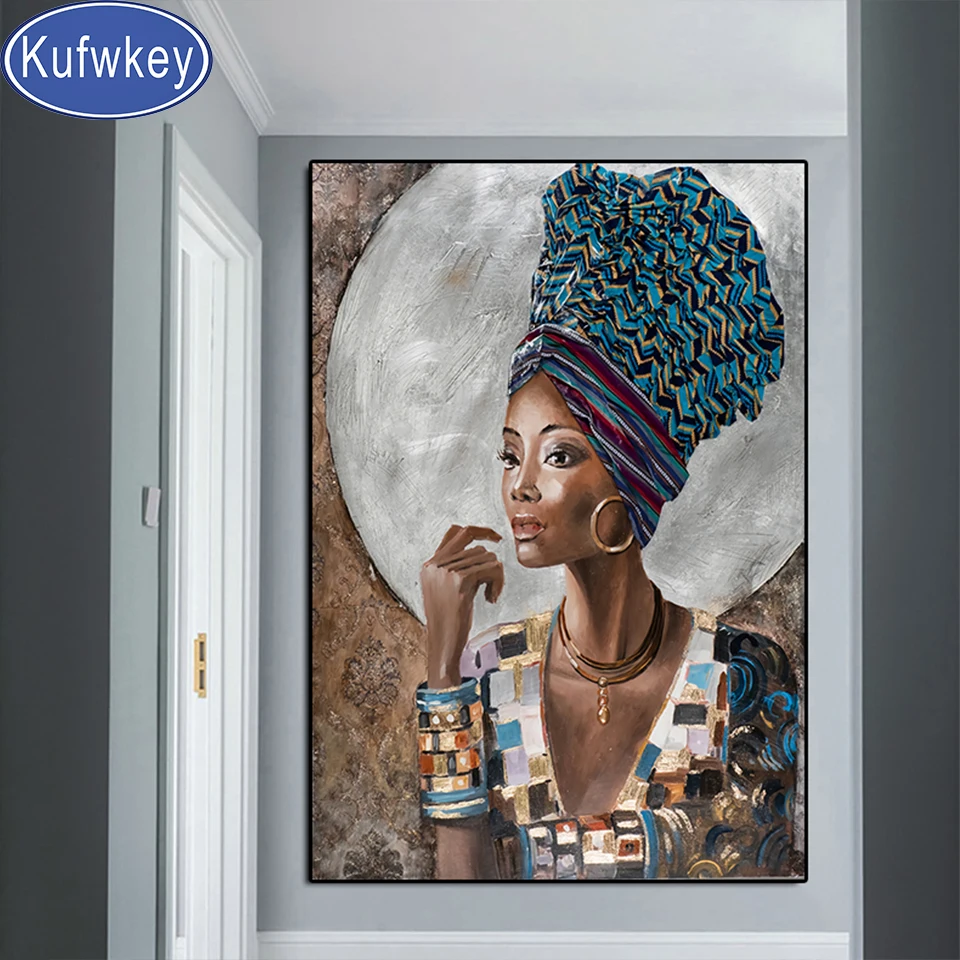 

Abstract African Girl Graffiti Art 5d diy diamond painting square diamond embroidery round of drill mosaic African Portrait,