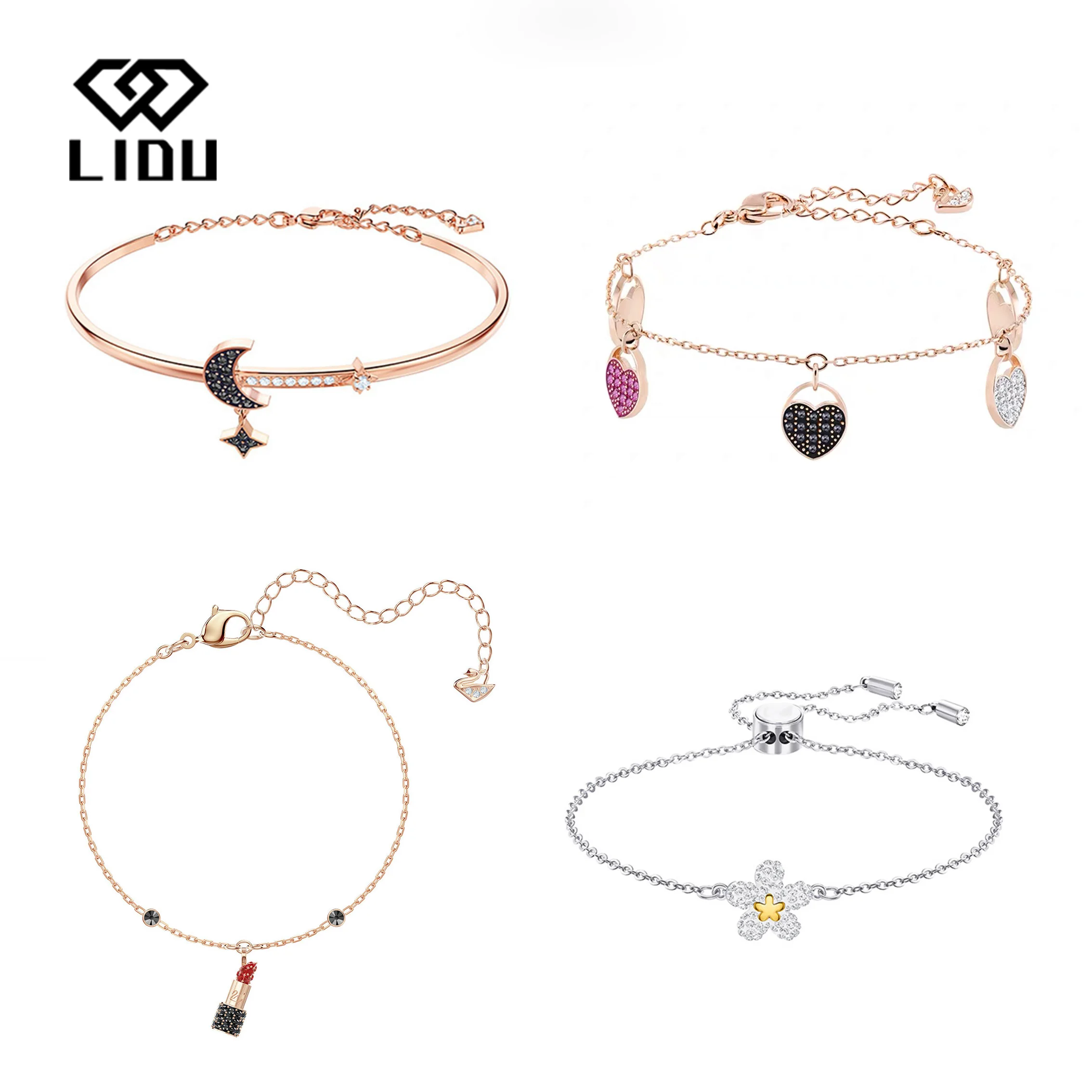 

LIDU High Quality Exquisite Fashion Generous Heart-shaped Moon Lipstick Flower Accessories Bracelet For Friends Gifts Free Of Ma